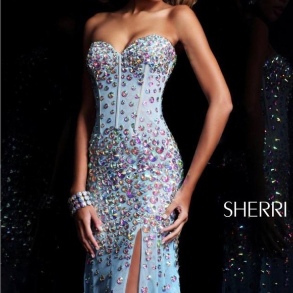 New Sherri Hill Light Blue Dress Sz 6 Prom Dance Lux Dress - Picture 3 of 9